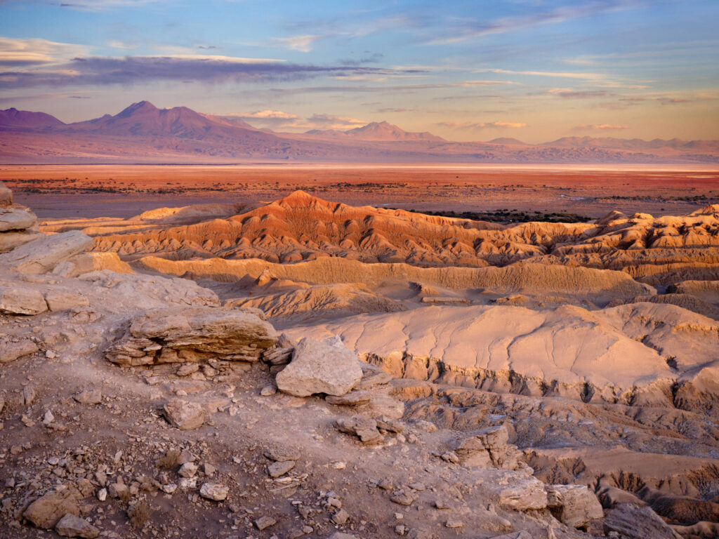 A beautifull sunset scene in Atacama desert, clear sky with some clouds